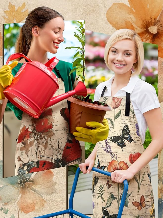 Bencailor 6 Pcs Spring Kitchen Aprons with Pockets Flower Rooster Bee Butterfly Sunflower Summer Aprons Bulk for Women(Classic Color,Butterfly) - Image 6
