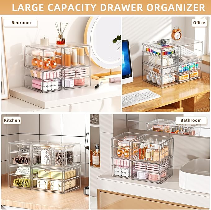 YFXCVSL Clear Stackable Storage Drawers, Acrylic Makeup Organizer with 7 Drawers, Bathroom Organizers and Storage, Plastic Bins for For Vanity, Undersink, Kitchen Cabinets, Pantry - Image 4
