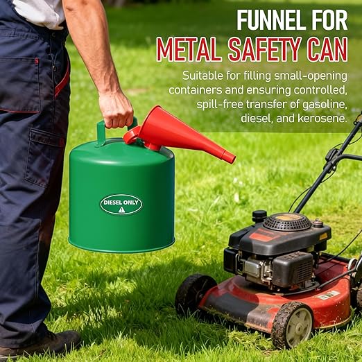 Plastic Funnel for Type I Metal Safety Cans, Compatible with Eagle F15FUN, Fits 1/2/5 Gallon Cans, 10" HDPE Funnel, Includes Diesel Only, Gasoline Only, Mixed Fuel Stickers(1 Pack,Red)