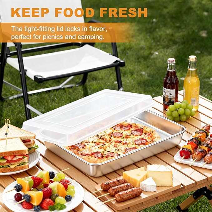 Stainless Steel Baking Pan with Lid, 12⅓ x 9¾ x 2 Inch Deep Rectangle Cake Pans with Cover for Cakes, Brownies, Cookies, Deep Side & Heavy Duty,Dishwasher & fridge & Oven Safe(2 Pans + 2 Lids) - Image 6