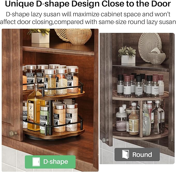 Lazy Susan Organizer Spice Rack - Spice Organization for Cabinet Height Adjustable Rotating Lazy Turntable, Pantry Kitchen Wood Revolving Seasoning Organizer (Vintage, 9 Inch) - Image 5