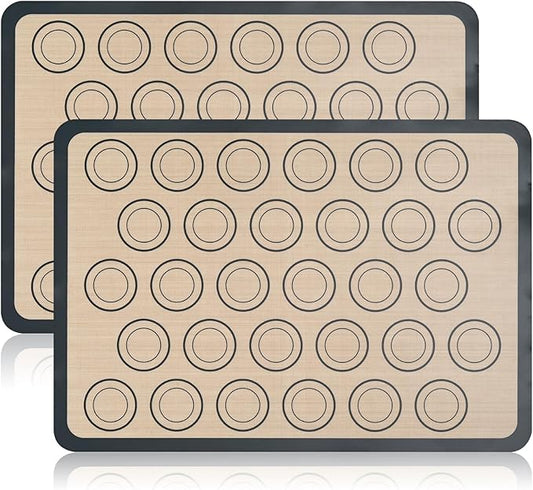 Luckyiren 2-Pack Baking Mat with Circles – Silicone Macaron & Cookie Sheet Liners, Non-Stick BPA-Free Reusable Silicone Mats for Half Sheet Pans (16.54" x 11.62"), for Precision Baking & Candy