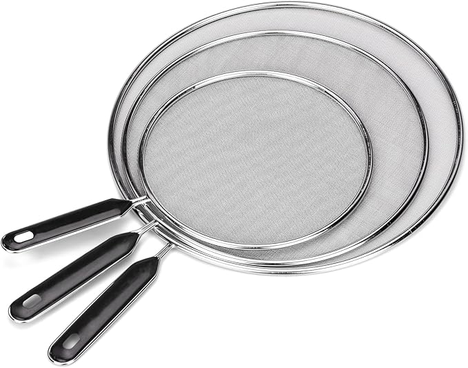 Splatter Screen for Frying Pan 13" 11.5" 9.8" Stainless Steel Fine Mesh Grease Splatter Guard with Comfort Silicone Handles and Resting Feet for Prevent Oil Splatter Safe Cooking by Unknown