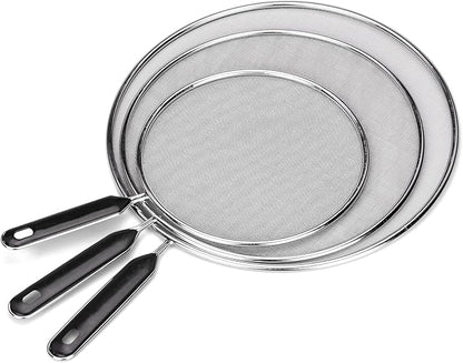 Splatter Screen for Frying Pan 13" 11.5" 9.8" Stainless Steel Fine Mesh Grease Splatter Guard with Comfort Silicone Handles and Resting Feet for Prevent Oil Splatter Safe Cooking by Unknown