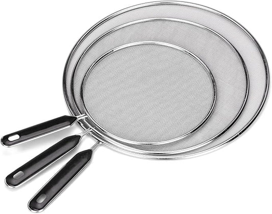 Splatter Screen for Frying Pan 13" 11.5" 9.8" Stainless Steel Fine Mesh Grease Splatter Guard with Comfort Silicone Handles and Resting Feet for Prevent Oil Splatter Safe Cooking by Unknown