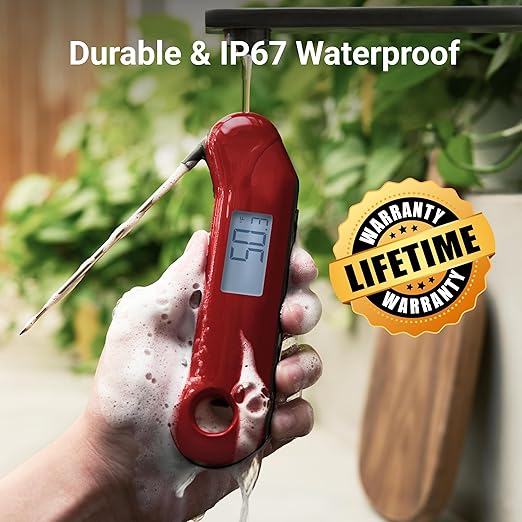 ThermoMaven Professional Digital Meat Thermometer, Ultra Fast 0.5 Sec Instant Read, NIST Certified Accurate to ±0.5°F, IP67 Waterproof, Backlit & Auto-Rotating Display, Auto Wake/Sleep, Dark Red&Gray - Image 5