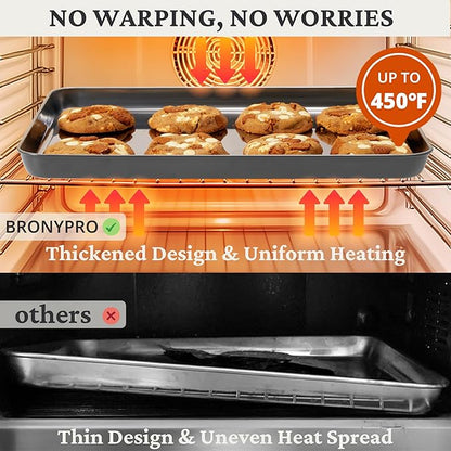 BRONYPRO Stainless Steel Baking Sheet Pan Set of 3, Cookie Sheets 9/12/16 In, Non-Toxic Uncoated Interior (PFOA & PTFE Free), Solid Warp-Resistant Cooking Trays for Oven & Toaster, Gray Exterior - Image 5