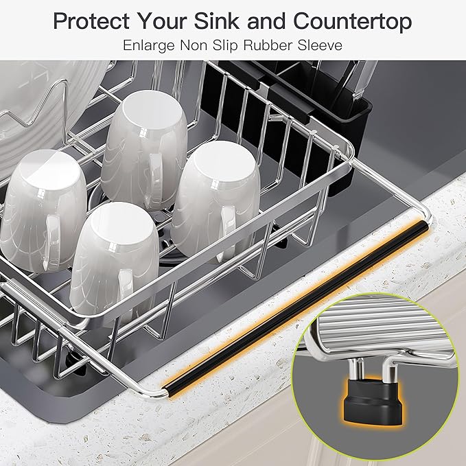 Expandable Stainless Steel Dish Drying Rack Over The Sink For Small Kitchen, Counter Space Saving Compact Metal Plate Drainer Strainer, Adjustable Hanging Inside Sink Rust Proof Wire Dryer Holder - Image 7