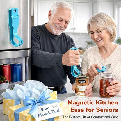 2 Pack 2-IN-1 Ring Pull Can Opener and Canning Jar Opener with Magnets,Can Openers for Seniors,Arthritis,Parkinson’s,Mason Jar Openers for Weak Hands,Releases Vacuum Seal,Magnetic Refrigerator Storage