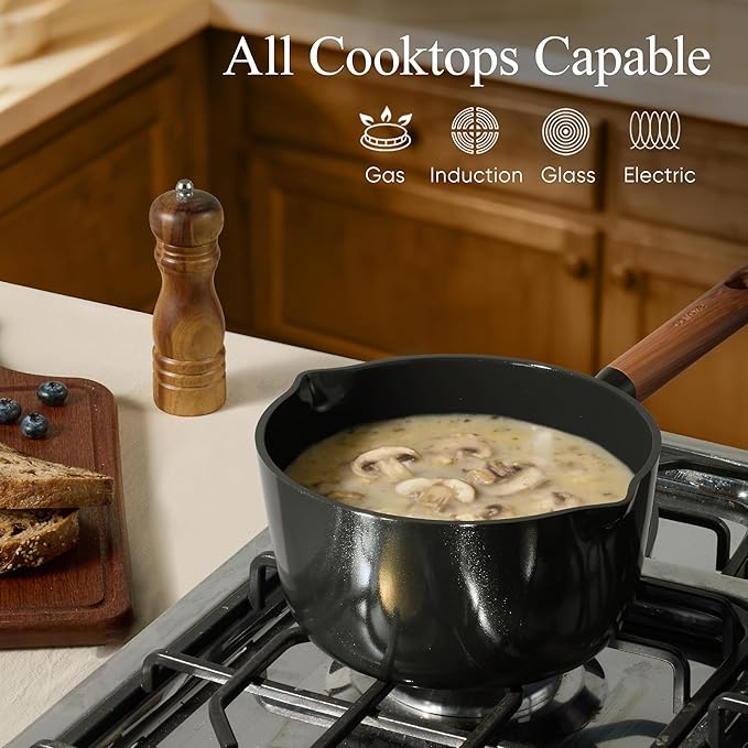 CAROTE 2QT & 3QT Sauce Pan Sets with Lid & Ladle Ceramic Nonstick Pot Set Non Toxic Saucepan Small Kitchen Cooking Pots, Easy to Clean, Induction Comptable, PFAS PTFE Free, Black - Image 7