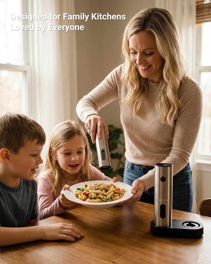 Electric Salt and Pepper Grinder Set with USB-C Charging Base, Stainless Steel Automatic Rechargeable Salt and Pepper Grinder with LED Light & Large Capacity, 6 Adjustable Coarseness Settings