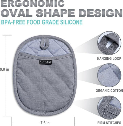 2-Pack Silicone Pot Holders for Kitchen Heat Resistant up to 500°F, Non-Slip Large Hot Pads with Pocket, Quilted Liner Trivets for Countertops Hot Pots and Pans (Gray) - Image 4