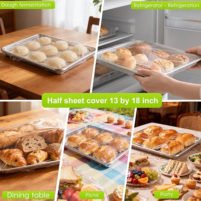 Extra Large Bowl Covers For Bread Proofing 50pcs，Fits Bowl up to 20"，Fits baking pans up to 13x18 inches,Food Storage Covers,Sheet Pan Lid,Elastic Reusable Plastic Bowl Cover，BPA Free.