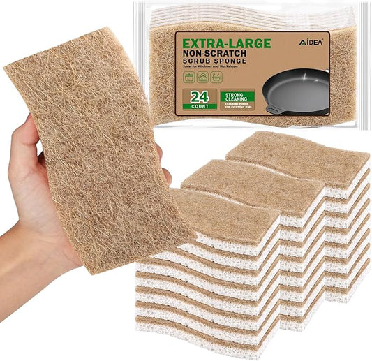 AIDEA XL Scrub Sponges Non-Scratch, 24Count, Large Natural Sponge for Non Stick Cookware, Sponges Kitchen, Cellulose Cleaning Sponge for Dishes, Kitchen, Bathroom, Household by AIDEAHOME