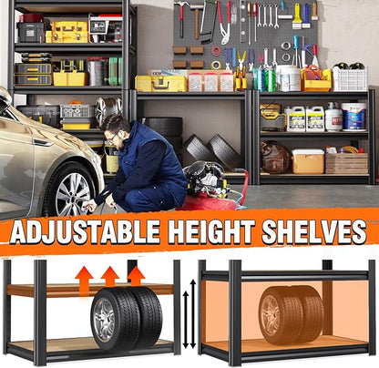 5-Tier Heavy Duty Metal Shelving Units, 71" H x 28" W x 12" D, Adjustable Steel Storage Racks for Garage, Warehouse, Industrial, and Home Organization, 1900 lbs Capacity, 4-Pack