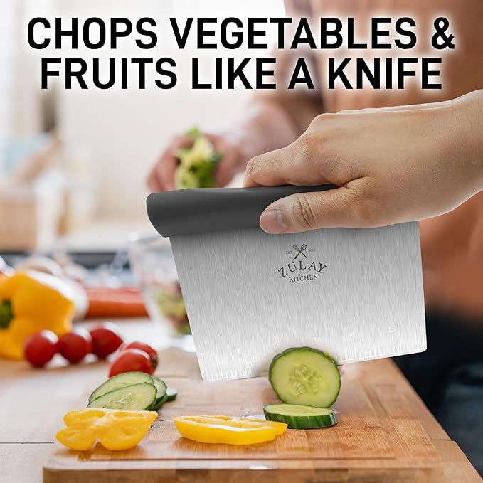 Zulay Premium Multi-purpose Stainless Steel Bench Scraper & Chopper, Easy to Read Etched Markings for Perfect Cuts, Quick & Easy Multi-use Dough Scraper, Dough Cutter & Pastry Scraper (Gray) - Image 4