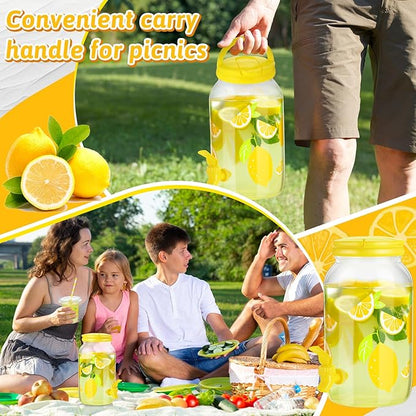 Havawish 2 Pcs 1 Gallon Plastic Beverage Dispenser with Spigot Clear Summer Kitchen Fridge Drink Dispenser for Parties Lemonade Juice Tea Beer Cold Water(Yellow,Circular Column)
