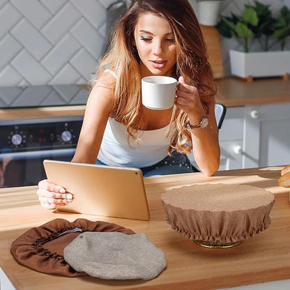 Patelai 10 Pcs Bowl Covers Reusable in 5 Size Stretch Cloth Fabric Elastic Food Storage Bowl Covers Bread Sourdough Lids for Proofing Food Fruits Leftover(Brown,Earth Tone Style) - Image 5