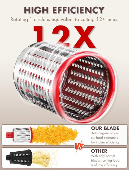 GDL Rotary Cheese Grater Hand Crank with 5 Interchangeable Blades - Upgraded Cheese Shredder Featuring Strong Suction Base for Cheese Shredding, Wavy Slicing, Nut Grinding, Ice Shaving