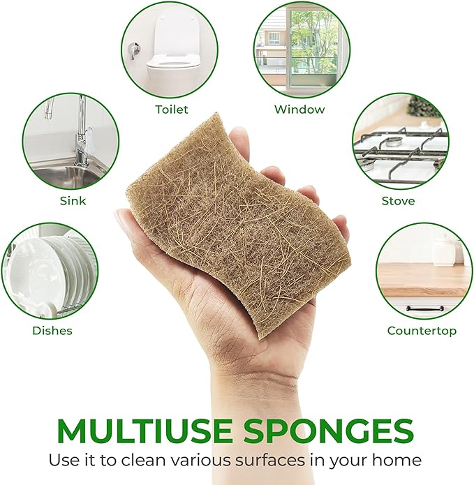 AIRNEX Natural Kitchen Sponges (12 Pack) - Biodegradable Cellulose & Coconut Scrubber Dish Sponges for Kitchen - Eco-Friendly, Non Scratch, Compostable, Non Toxic S-Shaped Natural Sponges for Dishes - Image 6