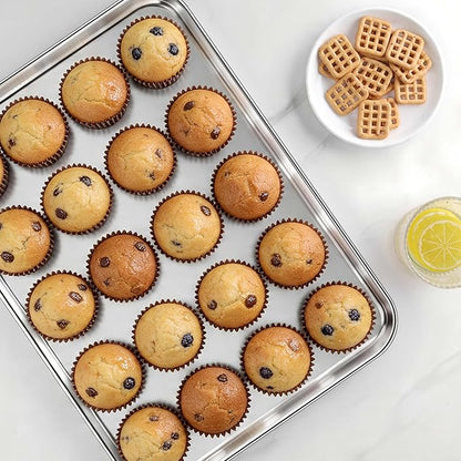 LIANYU 2 Pack Cookie Sheets for Baking, Stainless Steel Baking Tray Pan, 16x12 Inch Jelly Roll Pan for Oven, Healthy Metal Tray for Home Bakery Hotel Restaurant, Heavy Duty & Dishwasher Safe - Image 6