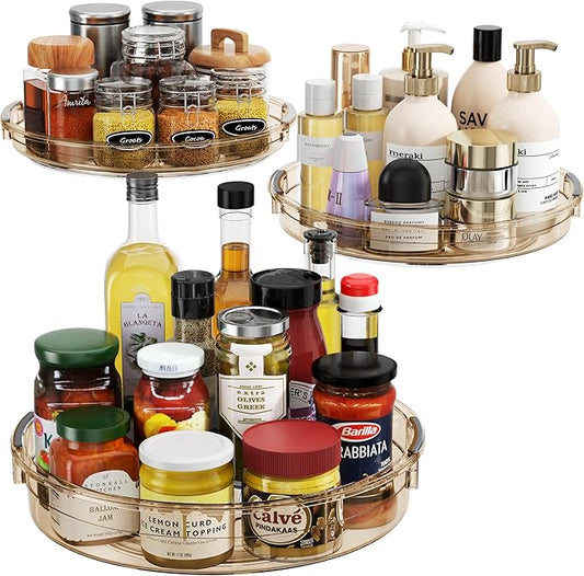 LAMU 3 Pack Lazy Susan Organizer Turntable for Cabinet, Condiment Organizer for Kitchen Pantry Organizers and Storage, Table Top, Fridge, Countertop, Spice Organization, 12'' 10.6'' 9.25'', Amber by YourHome-OrganizationHelper
