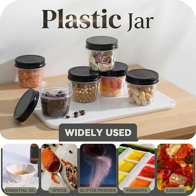 novelinks 4 oz Small Plastic Jars with Lids, 40 Pack Mini Plastic Mason Jars with Lids 4oz, Craft Storage Containers & Canning Jars & Small Spice Jars for Kitchen Organization (40 Pack,Black) - Image 5
