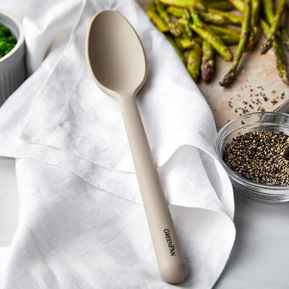 GreenPan Silicone Ultimate Spoon, Mixing Stirring Serving Cooking Kitchen Utensil, Flexible Rubber Nonstick Cookware, Rigid Steel Core, Heat-Resistant, Anti-Slip Handle BPA-Free Dishwasher Safe, Taupe - Image 3