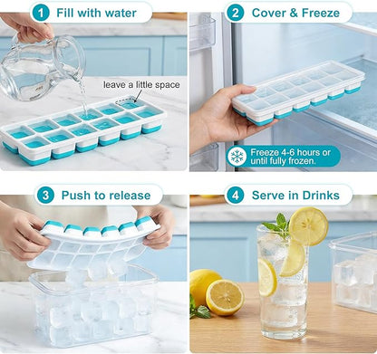 NFK Ice Cube Tray with Lid & Bin - 4 Pack 48 Cubes Stackable Silicone Trays for Freezer with Storage Container, Leak-Proof Lids, BPA-Free, Easy Release for Kitchen, RV, Party, Cocktail & Coffee - Image 7