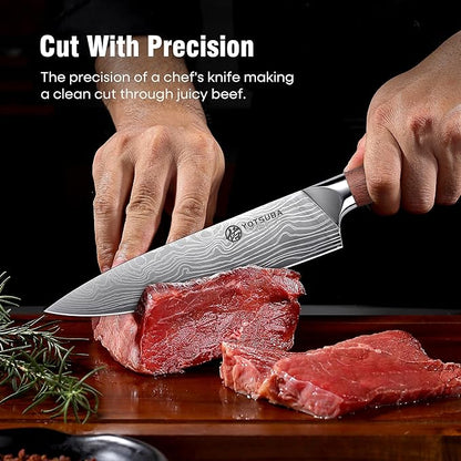 YOTSUBA 3 PCS Japanese Kitchen Knife Set, Razor Sharp High Carbon Stainless Steel Chef Knives with Ergonomic Natural Rosewood Handle, Premium Gift Box for Home & Restaurant Use