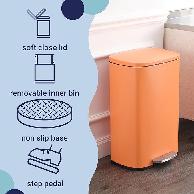happimess HPM1006K Connor Rectangular 13-Gallon Trash Can with Soft-Close Lid and Free Mini Trash Can, Fingerprint Resistant, Modern, Minimalistic for Home, Kitchen, Office, Bathroom, Carrot Cake - Image 3