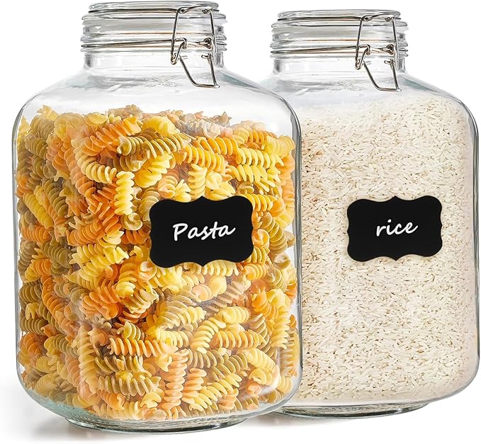 ComSaf 5L Square Glass Jars with Airtight Lids (1.3 Gallon, Set of 2), Space-Saving Canisters for Bulk Flour & Rice Storage, Ideal for Large-Batch Fermenting, Pickling & Kombucha by ComSaf