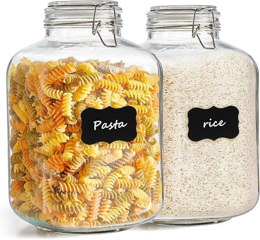 ComSaf 5L Square Glass Jars with Airtight Lids (1.3 Gallon, Set of 2), Space-Saving Canisters for Bulk Flour & Rice Storage, Ideal for Large-Batch Fermenting, Pickling & Kombucha by ComSaf