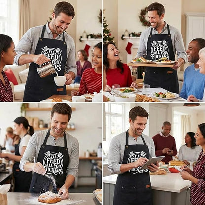INNORU I'll Feed All You Fuckers Sign Apron with Pockets, Funny Cooking Baking Barbecue Apron Adjustable, Oilproof Ideal Kitchen Supplies