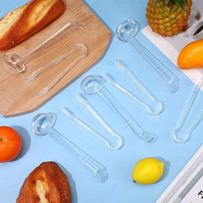 12 Pieces Plastic Serving Utensils Set Including 6 Pcs 1 oz Small Ladle and 6 Pcs Tong Acrylic Long Handle Ladle for Serving Sauce, Soup, Dressing, Punch Bowl, Gravy for Party Banquet Catering(Clear) - Image 5