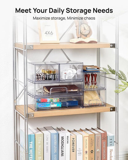Vtopmart Clear Stackable Storage Drawers Set of 5, Plastic Organizer Bins for Makeup, Cosmetics, Beauty Supplies,Ideal for Vanity, Bathroom,Cabinet,Pantry Organization - Image 3
