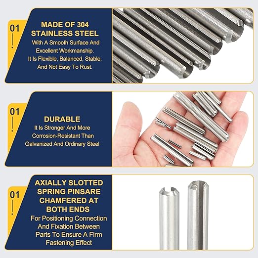 PATIKIL Slotted Spring Pin, 50 Pcs 5/64" x 5/16" (2.2mm x 8mm) 304 Stainless Steel Split Roll Pins Spring Dowel for Home Improvement Automotive Machine Repair, Silver