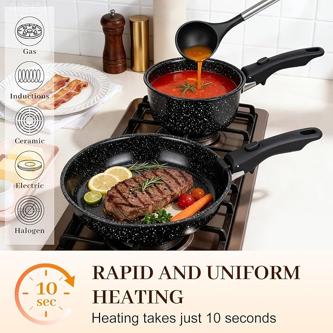 Pots and Pans Set - Non Stick 25 Pieces Cookware Set Pots and Pans with Detachable Handles, Includes Pans, Pots, Utensils, Trivets for Hot Dishes, Lids, Space-Saving Cookware - Image 6