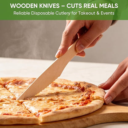 Disposable Wooden Utensils Set, Compostable Utensils, Disposable Cutlery Eco-Friendly Silverware Set for Parties, Catering, Office Lunches-100 PCS 6.4" Knives