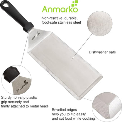 Big Metal Griddle Spatula - Grill spatula 4 x 8 in Large Burger Smasher Hamburger Turner Scraper - Pancake Flipper - Great for BBQ Grill and Flat Top Griddle - Commercial Grade