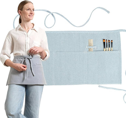 MEEMA Chef Waist Apron Cotton Fabric |Washable & Breathable Waitress & Server Half Aprons for Women with Pockets & Long Waist Straps | Cooking, Baking, Grilling & Crafting