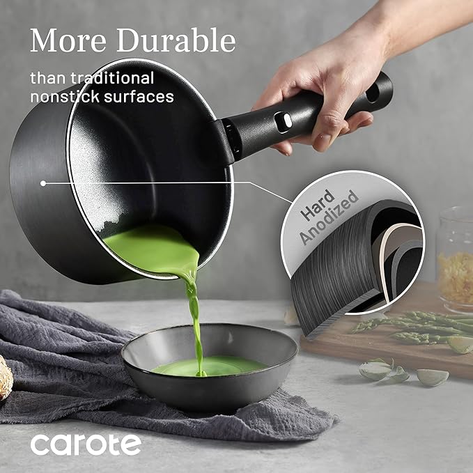 CAROTE 20pcs 4-Ply Premium Hard Anodized Pots and Pans Set Non Stick with Detachable Handle, Dishwasher/Oven Safe, RV Kitchen Cookware Set Nonstick, Induction Cookware, Large Capacity Pans and Pot Set - Image 4