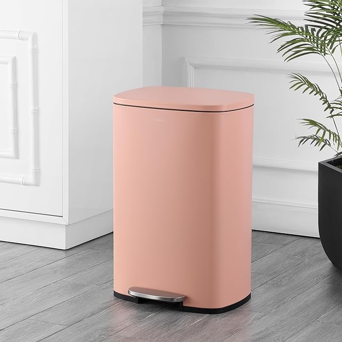 happimess HPM1006G Connor Rectangular 13-Gallon Trash Can with Soft-Close Lid and Free Mini Trash Can, Fingerprint Resistant, Modern, Minimalistic for Home, Kitchen, Office, Bathroom, Flamingo Pink - Image 2