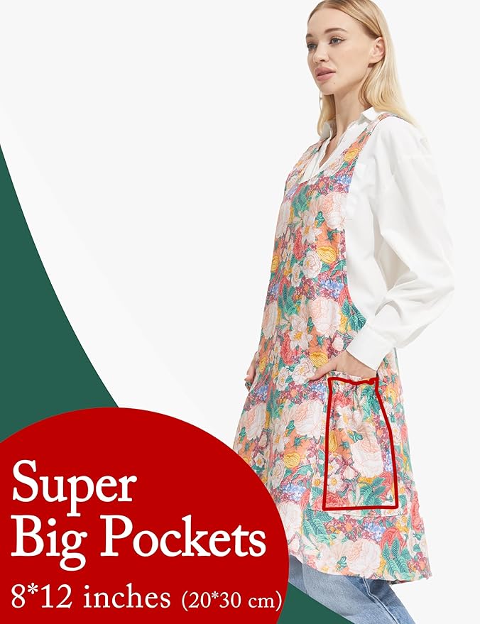 Cozy Adjustable Cross Back Aprons for Women with Pockets Cotton Linen Cooking Kitchen Baking