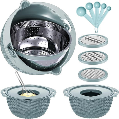 4-1 Strainer with Bowl & Spoons Set - Strainers and Colanders(Patented) - Colanders for kitchen - Food Strainer with New Upgraded Graters & Spoons - Fruit Bowl for Pasta Fruits Veggie- Blue - Image 9