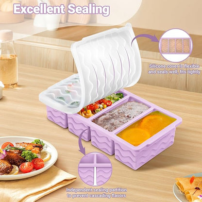 Doasuwish Silicone Freezer Tray for Soup with Lid – 1-Cup Soup Container Cube Style Ice Cube Trays for Freezer, Meal Prep & Food Storage, Freeze 250mL/125mL Portions – 2 Pack