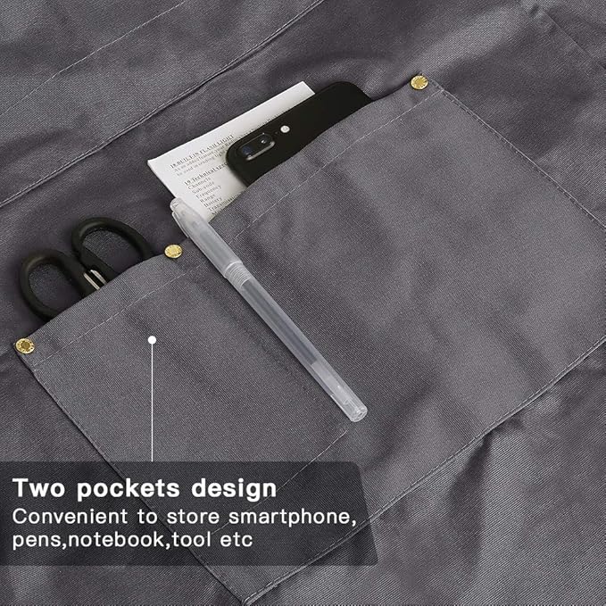 Mignongirl Crossback Apron with Pockets x2,Split Apron with Adjustable Straps,M-XXL - Image 2