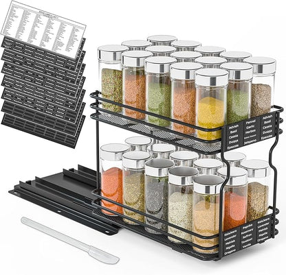 SpaceAid Pull Out Spice Rack Organizer for Cabinet, Heavy Duty Slide Out Seasoning Kitchen Organizer, Cabinet Organizer, with Labels and Chalk Marker, 6.5" W x10.75 D x8.5 H, 1 Drawer 2-Tier by SpaceAid