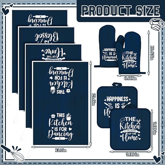 Leinuosen 8 Pcs Kitchen Towels and Oven Mitts Sets Pot Holders Dishcloths Set Kitchen Decorative Accessories Absorbent Potholders Heat Resistant for Chef Baking Cooking - Image 3