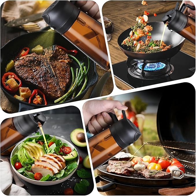 LAKUMIQI 2-in-1 Olive Oil Sprayer for Air Fryer – 16oz Glass Oil Dispenser & Cooking Oil Mister – Spray & Pour Bottle, Non-Aerosol, Leak-Resistant, for Salad, BBQ, Kitchen - Image 5